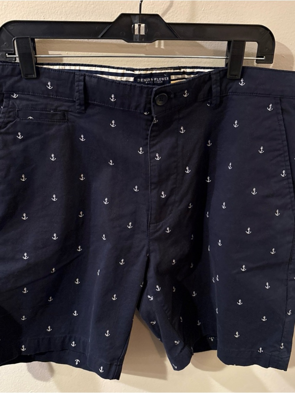 Denim & Flower Navy Waistband Shorts with Yellow Trim